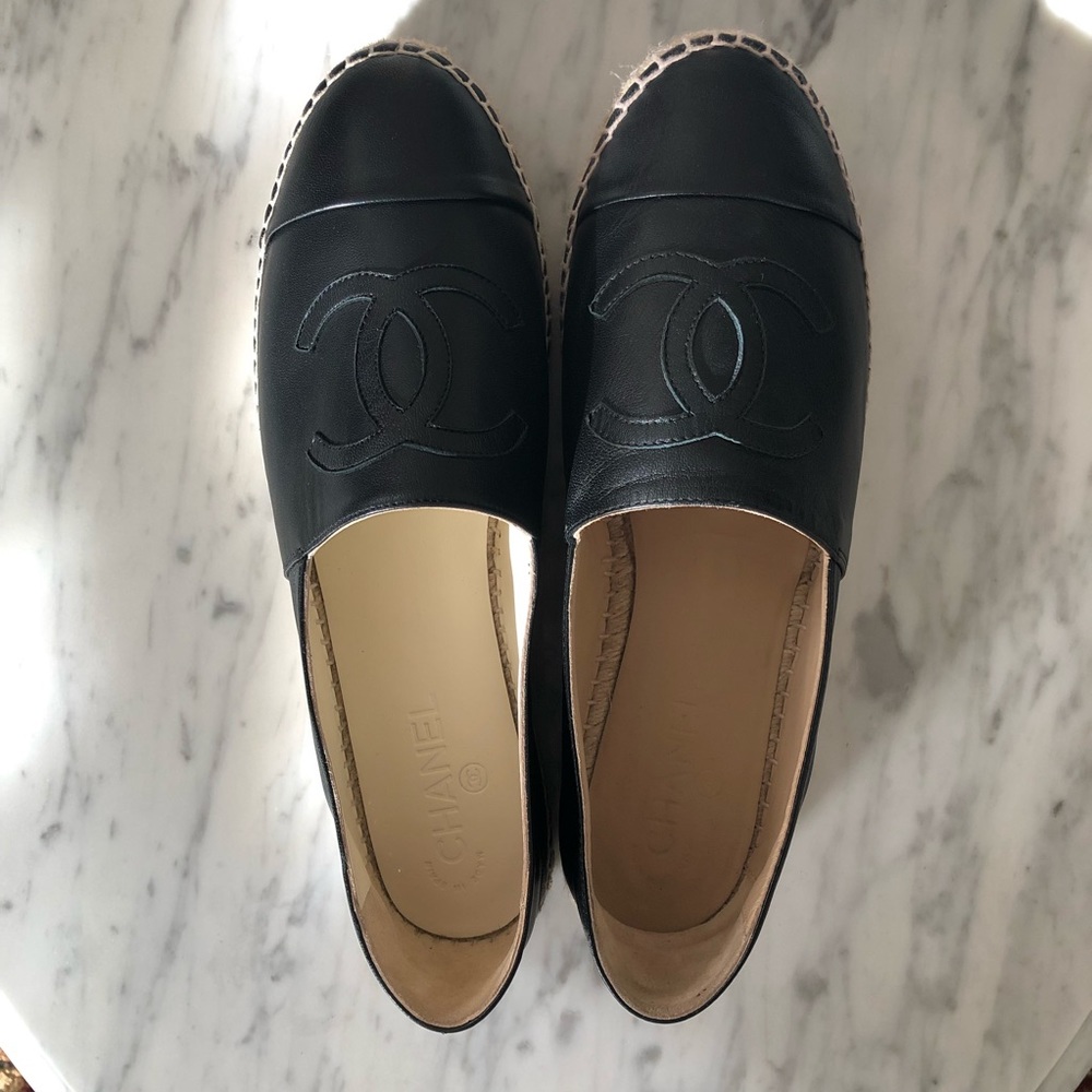 New in box Chanel black lambskin espadrilles